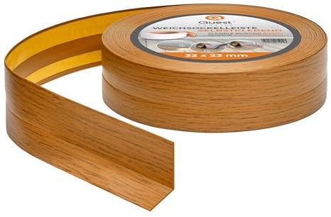 Quest Weichsockelleiste Selbstklebend, PVC Sockelleiste, Abschlussleiste - 32 mm x 23 mm - Flexible Knickleiste für Innenbereich, Wand, Boden - Dicht, Dekorativ - 10 Meter, Rustikale Eiche
