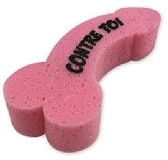 Eponge de bain en forme de zizi rose avec inscription