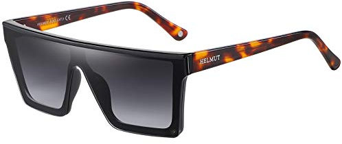 H HELMUT JUST Sonnenbrille Für Damen Herren Rechteckig Groß Schwarz Getönte Gläser Nylon Linse Leichter TR90 Rahmen Acetatbügel