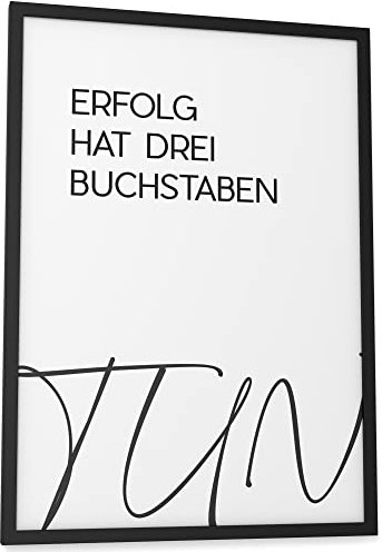 Papierschmiede® Typografie Poster, Erfolg hat 3 Buchstaben - TUN (elegant), A3 fertig gerahmt (Rahmen: Material und Farbe wählbar), Wanddeko Bild Spruch in schwarz-weiß, Büro, Küche, Wohnzimmer