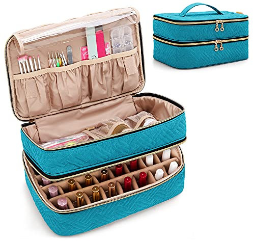 BAFASO Double Layer Nail Polish Organiser Holds 40 Bottles (15ml - 0.5 fl.oz), Nail Polish Case with Manicure Tools Storage Sections (Bag Only), Teal (Patented)