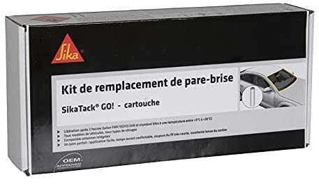 SIKA - Kit de remplacement de pare brise - SikaTack Go - Tout en un - Séchage rapide en 2 heures - Tous types de véhicules - Cartouche + Primer