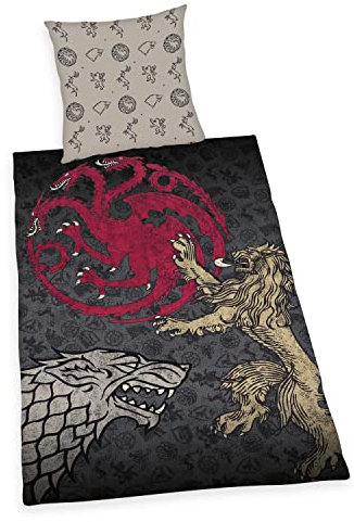 Game of Thrones Bettwäsche, Kopfkissenbezug ca. 80x80 cm, Bettbezug ca. 135x200 cm, mit leichtläufigem Markenreißverschluss, 100% Baumwolle, Renforcé