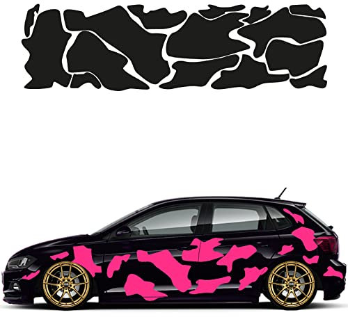 Camouflage Auto Aufkleber Set 15 Teilig Autodekor KFZ Seitenaufkleber Tuningset Camper Wohnwagen Premiumfolie (Pink)