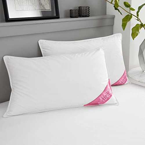 Artistic Fashionista Limited Hotel Quality Soft Goose Feather & Down Pillows 2 Pack, Comfy & Breathable Medium Firm Support Bed Pillows, White, 50x70 Cm