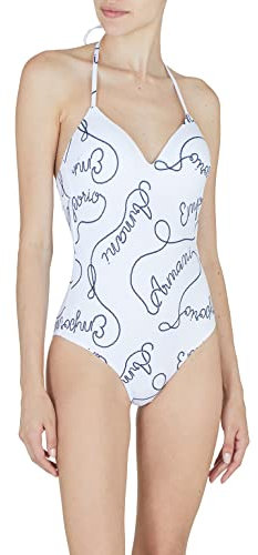 Emporio Armani Women's Logomania Padded Swimsuit, White Marine, X-Small