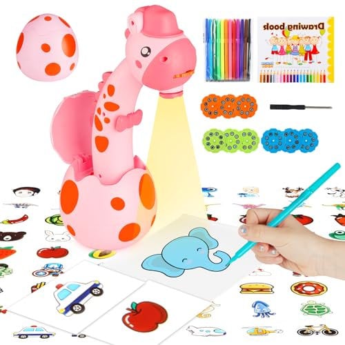 MOMSIV Zeichenprojektor für Kinder, Projektor Verfolgen und Zeichnen Toy, Zeichenbrett Zeichenspielset Spielzeug mit 72 farbenfrohen Mustern für Jungen und Mädchen Geschenke, Rosa