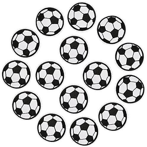 20 Stück 3cm Fußballmotiv Aufnäher zum Aufbügeln Aufbügelbilder Fußball Fussball Bügelbilder Patches Stickerei Applikation zum Aufnähen für Kleidung Jeans