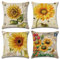 OCEUMACO Leinen Kissenbezug 45x45 Sonnenblume Kissenhülle 4er Set Sofakissen Dekokissen Bezug für Couch Sofa Vintage Blumen Muster Kissen Kissenbezüge Outdoor Deko Zierkissen Couchkissen - Gelb