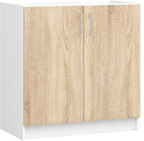 3E 3xE living.com Küchenmöbel Cansaro, Spülenschrank,Unterschrank in Sonoma & weiß (B:80cm H:82cm T:45cm) mehr Teile zum Auswahl