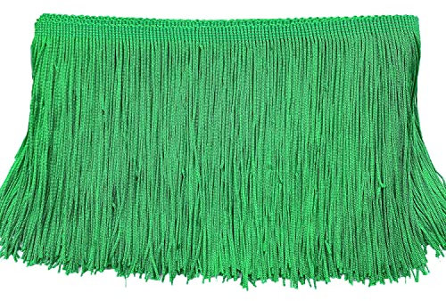 15cm x 1m Fransenborte Fransenbordüre Fransenband Dekoband Tanzfransen Schnittfranse Seide Quaste Fransen-Borten Bänder zum Nähen,DIY Basteln,Kleidung Dessous Kostüme Vorhänge Dekoration,Grün