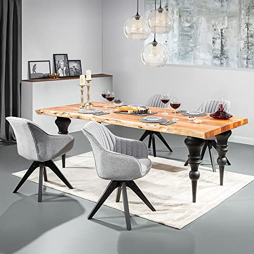 Lomadox Esszimmer Tischgruppe mit 240 cm Massivholz Esstisch inkl. 4 Stühle in grau