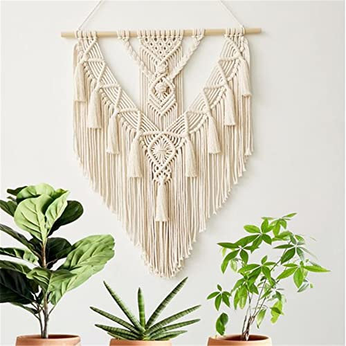 BMIDRUT Gewebter Makramee-Wandteppich aus Baumwolle, handgefertigt, gewebt, Traumfänger mit Quaste, Ornament, Schlafzimmer, Wohnzimmer, Wohnzimmer, 45 x 75 cm