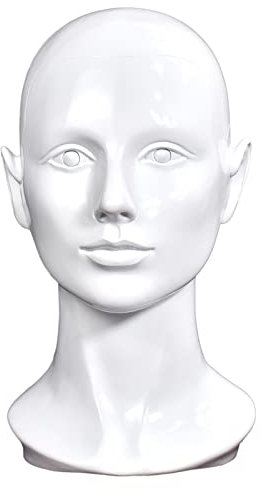 MIAOMANZI PVC weibliche Schaufensterpuppe Perücke Kopf mit Schulter Büste Manikin Puppenkopf für Display Haar Hut Maske Sonnenbrille Perücke Schmuck(white)