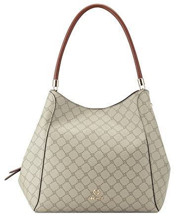 NINE WEST Damen Etta Jet Set Carryall Handtasche, Umhängetasche, Satche, Tragetasche, Geldbörse, Beige Logomahogany