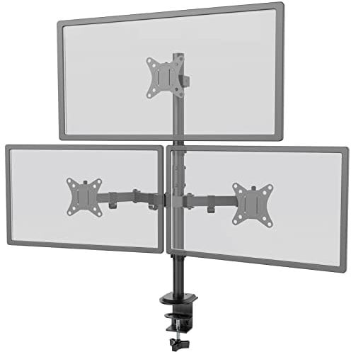 WORLDLIFT Triple Monitor Arm Height Adjustable 31.5 inch pole Max Load 19.8lbs Per Screen For Three 17-32 Screens Tilt +45°/-45° Swivel +90°/-90° Rotate 360° VESA 75x75/100x100 Desk Mount Stand