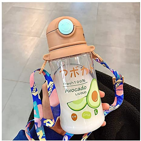 Wasserflaschen Trinkflasche Sportflasche Netter Transparenter Plastikwasser-Flaschen-Becher Mit Stroh-Sommer-im Freiensport-tragbarem Wasser-Becher-Bügel Wasserflasche ( Color : Avocado , Size : 601-7