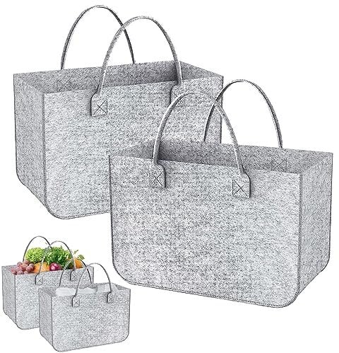 Sacs en Feutre Shopper Grand (2 pièces),20L Sac à Provisions en Feutre 40x15x30cm,Sac de Transport Pliable,Sac à Provisions avec Anse comme Panier à Provisions,Panier pour Bois de Cheminée-Gris