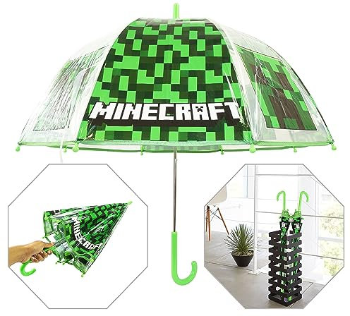 HOVUK Paraguas plegable unisex con 8 varillas para niños y niñas de 3 a 7 años, resistente al viento, paraguas portátil de viaje, Minecraft-Verde, Small, Campana