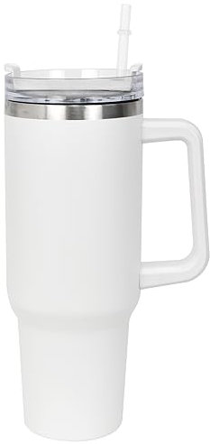 Isolierbecher Edelstahl Vakuum Doppelwandiger, 1200 mL Tragbare Autobecher Becher Tumbler, Isolierter Becher schweißfest, Isolierter Thermo Trinkbecher Edelstahl mit Griff, Thermobecher (Weiss)