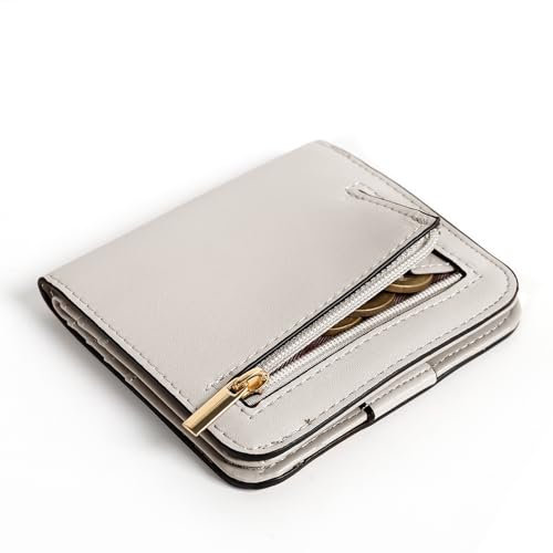 TANTOMI Geldbeutel Damen Klein, Portemonnaie Damen Klein aus Kunstleder mit Mehreren Kartenfächern, Mini Wallet für Kreditkarten, Geldscheine, Münzen(Hellgrau).