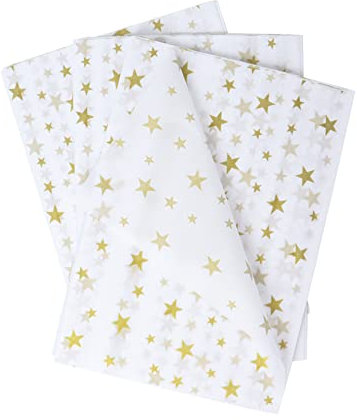 30 Blatt Seidenpapier 50 x 70cm, Seidenpapier Verpackungsmaterial Geschenkpapier Set für DIY Geschenkverpackung Geburtstag Hochzeit(Goldstern-Muster)