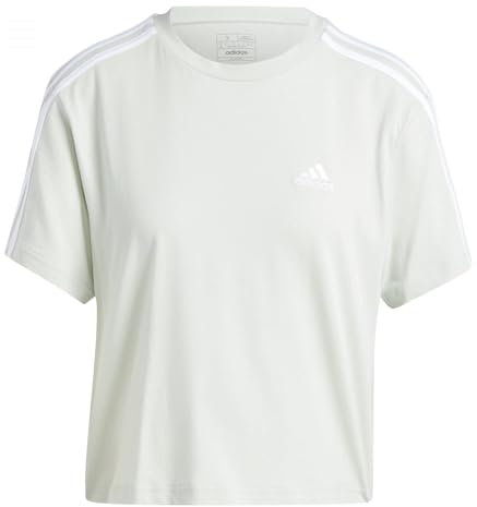 adidas Women's Essentials 3-Stripes Single Jersey Crop Top, Linen Green, M