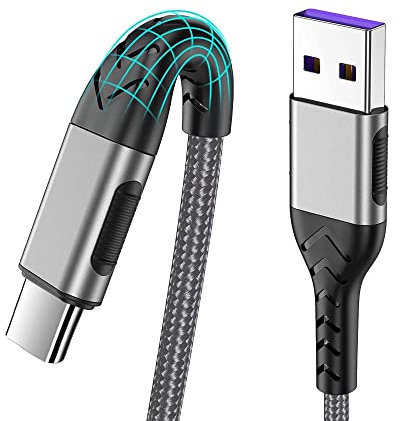 Durcord Lot de 2 câbles de charge USB de type C rapide de 3 m pour Android/téléphone/tablette/ordinateur portable, compatible avec iPhone 15/Pro/Plus/Max/Sam. Sung-argenté