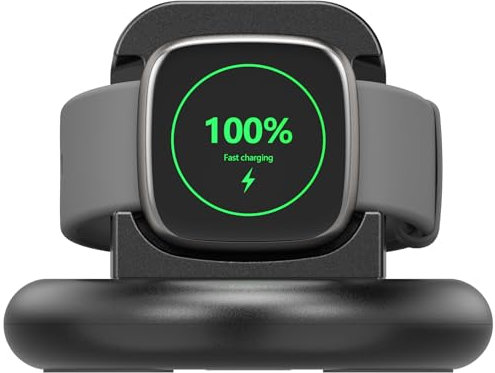 Wanme Ladestation, kompatibel mit Fitbit Sense/Sense 2/Fitbit Versa 4/Versa 3, Ladeständer mit Kabel, magnetische Halterung für Fitbit Sense/Sense 2/Versa 3/Versa 4 (1 Stück, schwarz)