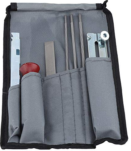 Qcwwy 8-teiliges Kettensägenfeilen-Set, Kettensägenfeilen-Tiefenmesser, Kettensägen-Schärfwerkzeug-Set, Holzgriff, Tiefenmesser, Feilanleitung, Werkzeugtasche