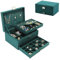 Large Jewelry Organizer Box for Women and Men, Velvet Jewelry Box with Lock and Drawers, 3-Tier Display Case, Varying Compartments for Necklace, Bracelets, Earrings, Rings and Watch (Dark green)