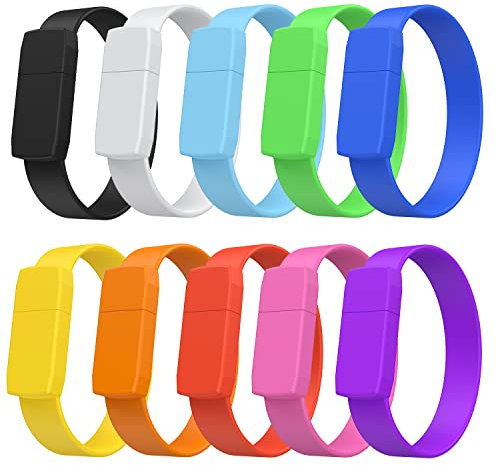 1 GB Bracelet Chiavette USB, Pack of 10 USB Sticks, FEBNISCTE Multicoloured USB 2.0 Flash Drives, 1 GB, Portable Portable Affordable Memory Stick, Pendrive, Colorful Flash Drives per Giorno Bambini