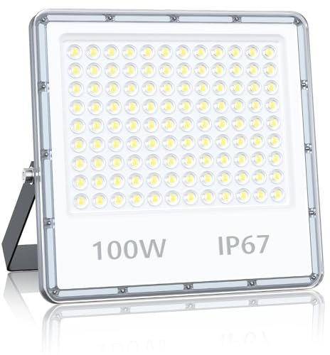 YIQIBRO Spot Projecteur LED Extérieur 100W 10000LM 1 Pièces, IP67 Étanche Lampe Halogene LED Exterieur, 7000K Blanc Froid Phare Exterieur Pour Patio, Jardin, Terrasse