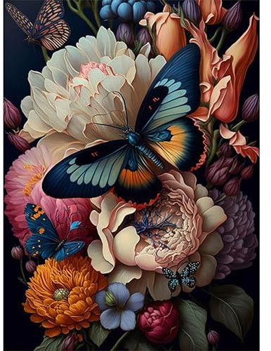 Hongyrjy Peinture par Numéros pour Adulte-Papillon DIY Peinture Numero Facile Adultes débutants 40x50cm,Fleurs Numéro d'Art Kit Peinture par Décoration Murale et Cadeaux Pour La Maison