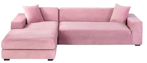 GUYIRT Couch Überwurf L Form Kratzfest Katzen, L Förmiger Sofabezug, Sofa Überzug Ecksofa Samt, Sofabezug Ecksofa L Form Stretch, Waschbar (rosa,3+2 Sitzer)