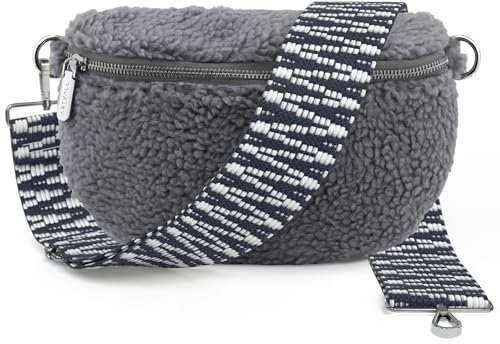 ARTVALL - Umhängetasche Teddystoff Tasche Handtasche Plüschtasche Bauchtasche Teddyfell Plüsch mit Schultergurt Design Taschenband abnehmbar verstellbares Riemen Crossbody Bag Damen mit Reißverschluss