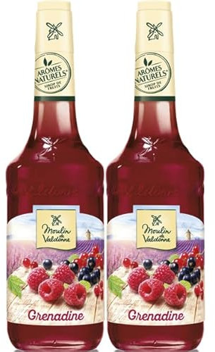 Moulin de Valdonne Sirop de Grenadine pour boisson rafraîchissante, cocktail avec ou sans alcool, 2 bouteilles 70 cl