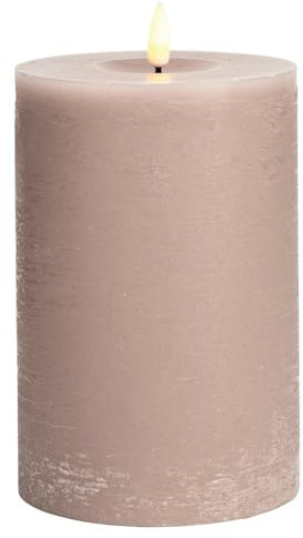 LED Stumpen-Kerze aus Echtwachs batteriebetrieben - mit Timerfunktion aktivierbar durch Universal-Fernbedienung (nicht im Lieferumfang enthalten) - Maße Ø 10cm / Höhe 15cm Farbe: beige / taupe