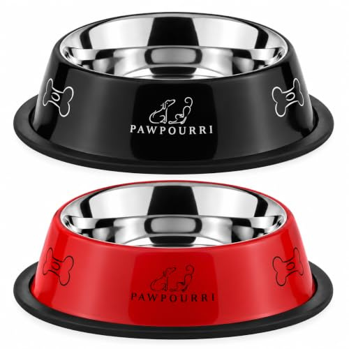 Stainless Steel Dog Bowl Pack of 2, Food & Water Bowl for Dogs, Durable Dog Feeding Bowl, Bowls for Medium Dogs, Easy to Clean, Anti-Skid Pet Bowl 24 oz (Black & Red)