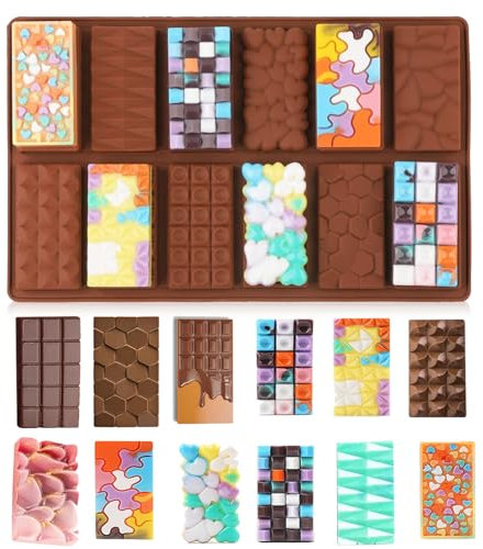 Sadodo 12 Zellen Silikon Schokoladenform,1 Stück Rechteck Dreieck,Liebe Herz,Diamant,Honig,Puzzle Silikonformen Backform Chocolate Bar Mold für BPA frei Schokolade Geschenk Machen Valentinstag