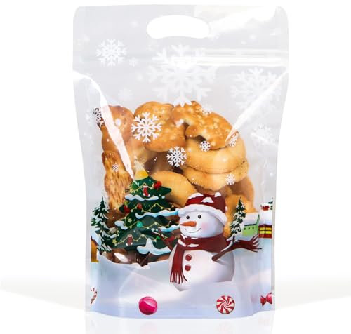 50 Stk Weihnachten Geschenkbeutel Weihnachtstüten Süßigkeiten Weihnachtsgeschenkbeutel Geschenktüten Säckchen Plastik Süßigkeitentasche Adventskalender Taschen Partytüten mitgebsel Geschenk Party