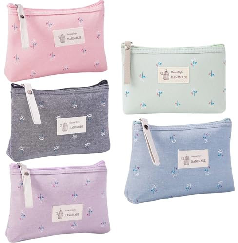 MisFun 5 Stück Kleine Kosmetiktasche für Handtasche, Make up Tasche, Kosmetiktasche aus Segeltuch, Kosmetiktasche Damen, Tragbare Kulturbeutel, für Kosmetik Toilettenartikel Kleingeld