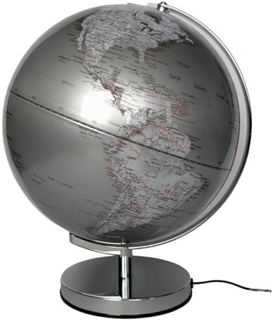 Tischglobus Stellar Silver Light, Metall & Kunststoff, 300 x 380 mm, beleuchtet