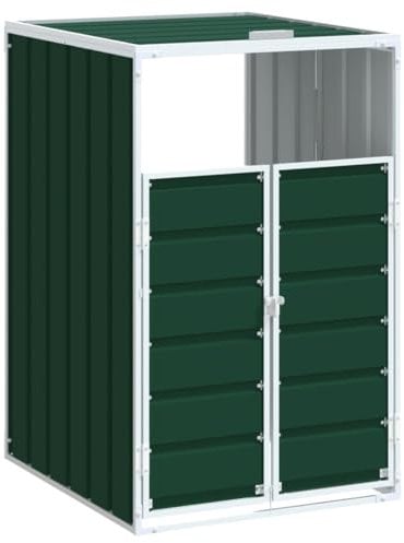 vidaXL Green Steel Wheelie Bin Storage - Single Bin Holder - Garden Trash Cover - Outdoor Waste Bin Store (72 x 81 x 115 cm)