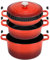 ProCook Stacking Cast Iron Casserole Dish & Griddle Pan Set Set (Red, 24cm) Induction Compatible, 25 Year Guarantee
