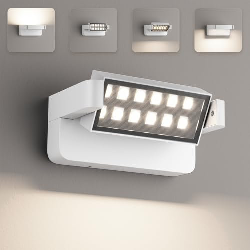 Aipsun 24W Außenwandleuchte Außenlampe, LED Wandleuchte Innen Außen Wandlampe mit Schwenkbar LED Panel, Wasserdicht IP65 aussenlampe wand, NeutralWeiß außenleuchte 4500K für Garten Terrasse, Weiß