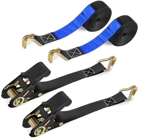 IAZZCO Cinghie di serraggio con cricchetto e gancio, 6 m x 25 mm, certificate TÜV/GS con cinghie a cricchetto con fibbia a camme per moto, auto, rimorchi, casa (nero/2 pezzi)