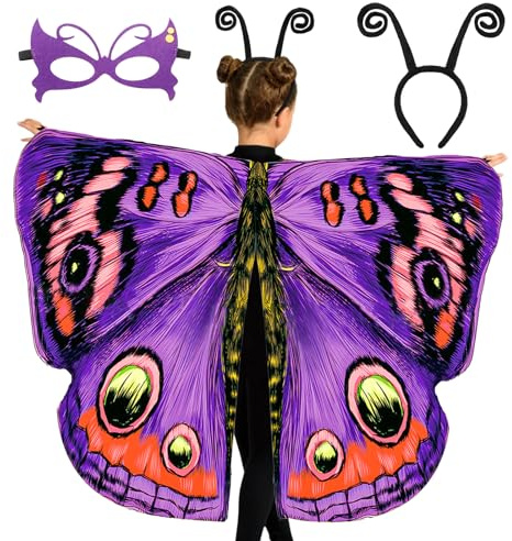 Tacobear Déguisement Papillon Enfant Fille Ailes de Papillon avec Masque Serre-tête Cape Papillon Costume de Papillon Deguisement pour Halloween Carnaval Noël Cosplay