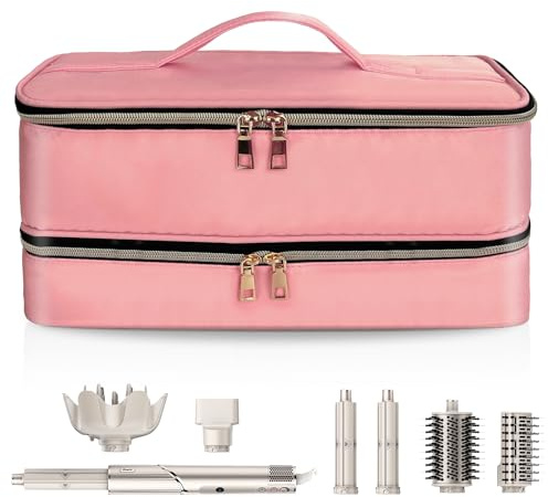 NENYX Custodia da viaggio impermeabile a doppio strato per asciugacapelli/Shark Flexstyle/Dyson Airwrap e accessori per styler, rosa (solo borsa), Rosa