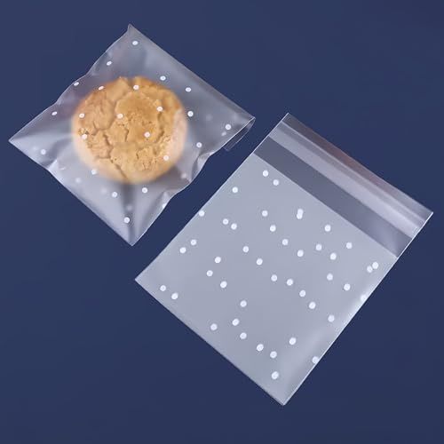 Cellophane Bags Small 100Pcs,Self Seal Cookie Bags White Dot 10 x 10cm | Small Cellophane Bags for Sweets,Biscuit bags for Cookies, Sweets, Biscuit, Jewelry, Soaps, Cards